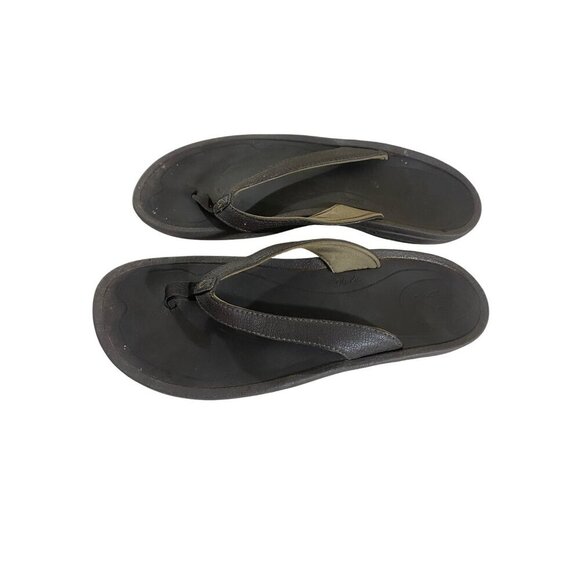 Olukai Unisex Brown Leather Casual Hawaiian Slip On Sandals - 9.5/10 - Picture 1 of 11